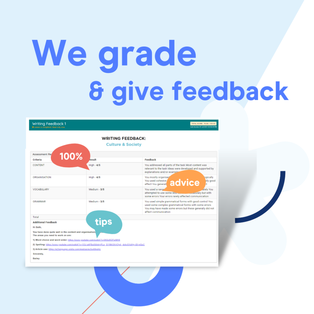 We grade and give feedback — writing feedback report